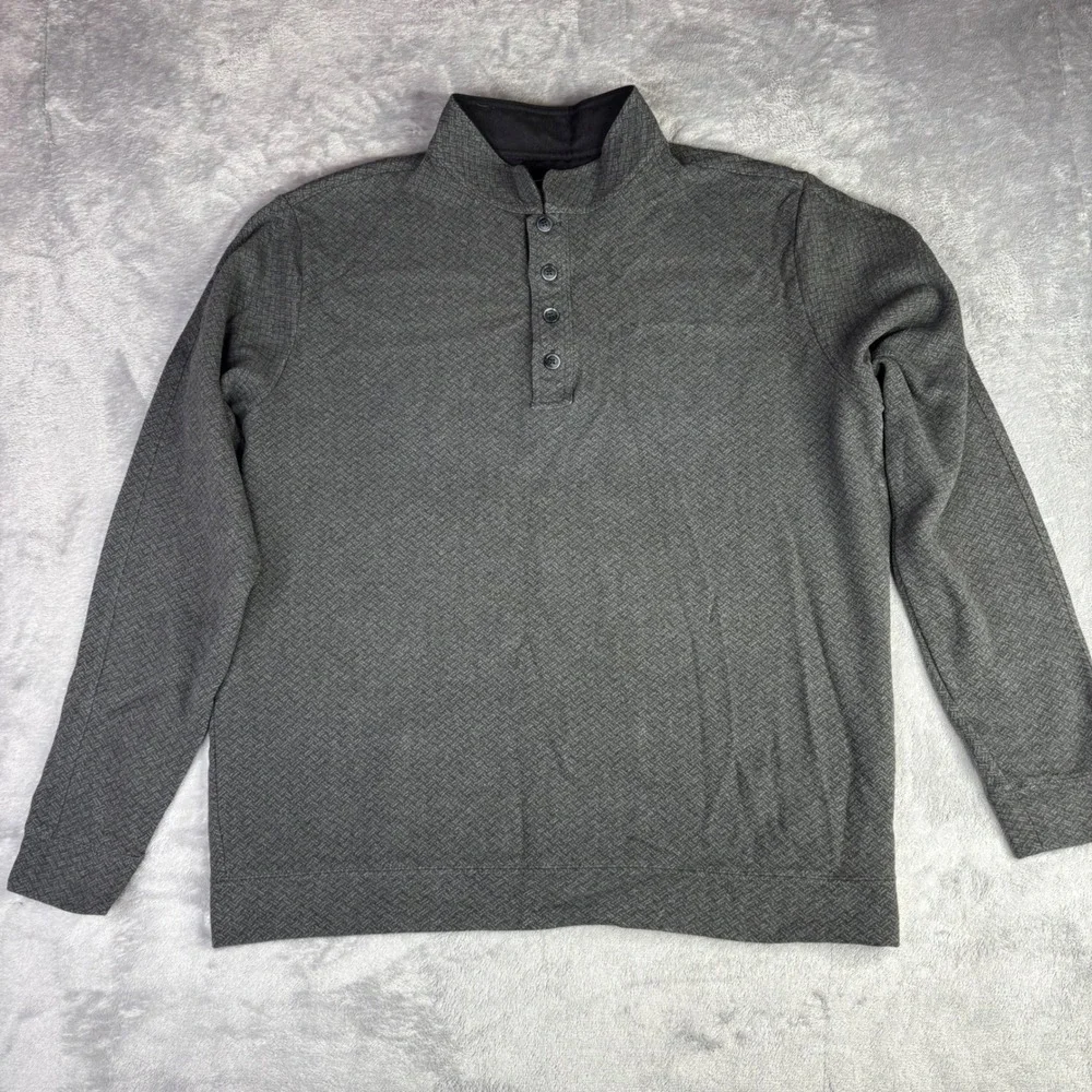 Straight Down‎ Pullover Men Large Grey Henley Mock Neck 1/4 Button Golf Sweater